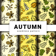 Hand drawn autumn pattern theme collection. Premium Vector