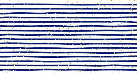 Abstract blue stripes pattern and gold glitter background and texture.