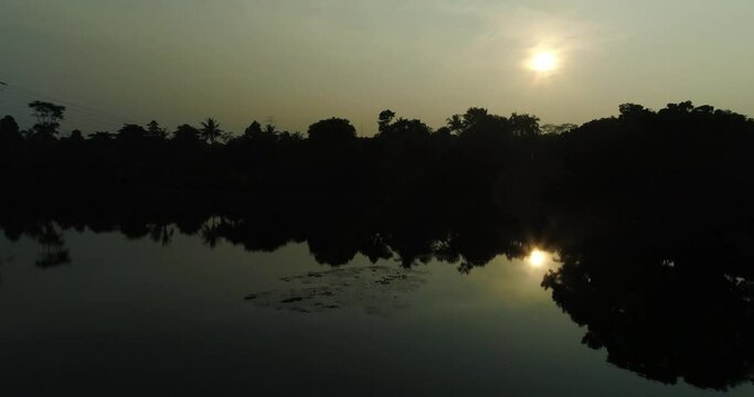 the lake moving up by drone in the morning at the west of java Indonesia