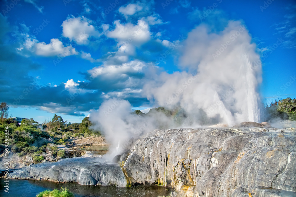 Sticker Pohutu Geyser in New Zealand. Te Puia Geothermal Valley