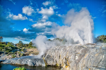 Pohutu Geyser in New Zealand. Te Puia Geothermal Valley
