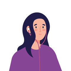 young woman using headphones on white background vector illustration design