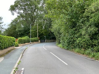 Obraz premium View down, Lower Wyke road, with old trees, and hedges in, Wyke, Bradford, UK