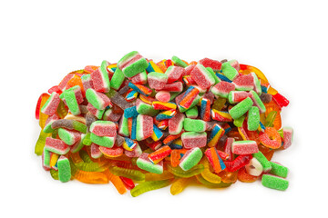 Assorted gummy candies. Top view. Jelly  sweets background.