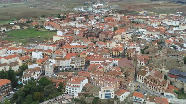 Salamanca.  Village of Alba de Tormes, Spain. Aerial Drone Footage