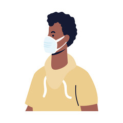 afro young man wearing medical mask character