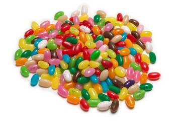 Colorful jelly beans isolated on white.