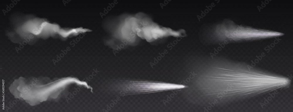 Wall mural white dust spray isolated on transparent background. vector realistic set of curve smoke or powder w