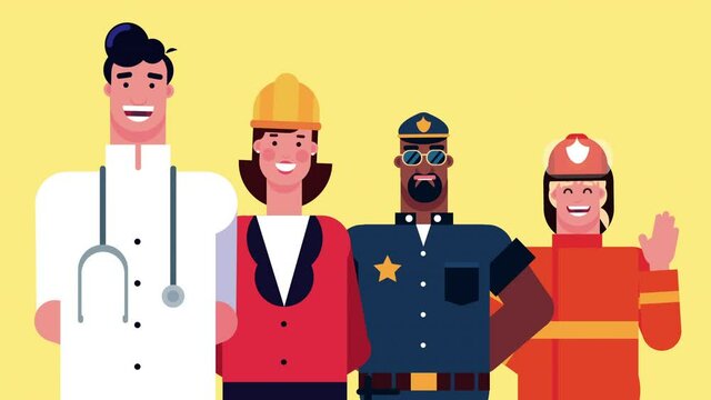 group of workers characters animation