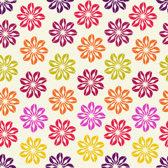 Modern seamless vector botanical pattern with seasonal spring flowers chicory or cornflower in purple tones. Can be used for printing on paper, stickers, badges, bijouterie, cards, textiles. 