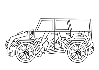 Fototapeta na wymiar SUV cars. Big car. Coloring book for children. Road car, truck, traffic. Simple lines, author's illustrations.