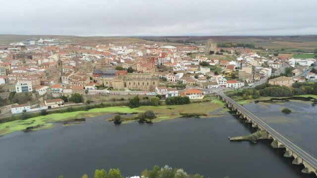 Salamanca.  Village of Alba de Tormes, Spain. Aerial Drone Footage