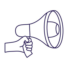 hand with megaphone sound device isolated icon