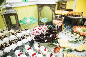 Buffet with a variety of delicious sweets, food ideas, celebration