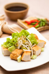 Fried Tofu with Sweet Sauce Peanut and Vegetable
