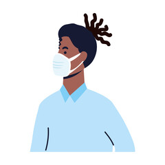 afro young man wearing medical mask character