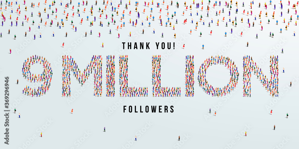 Canvas Prints Thank you 9 million or nine million followers design concept made of people crowd vector illustration. - Canvas Prints