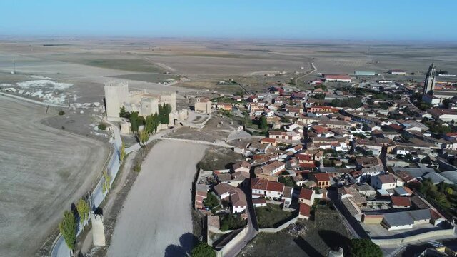 Beautiful castle  in Ampudia. Palencia,Spain. Aerial Drone Footage