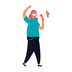 woman wearing medical mask protesting with megaphone