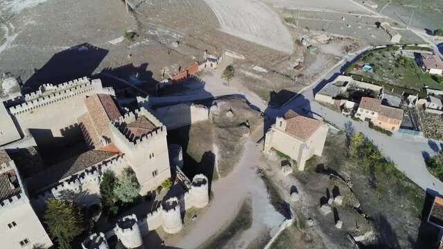 Beautiful castle  in Ampudia. Palencia,Spain. Aerial Drone Footage