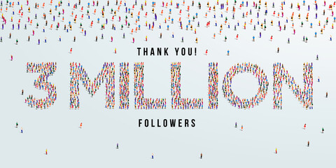 Thank you 3 million or three million followers design concept made of people crowd vector illustration. - obrazy, fototapety, plakaty