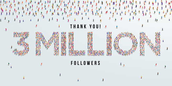 Thank you 3 million or three million followers design concept made of people crowd vector illustration.