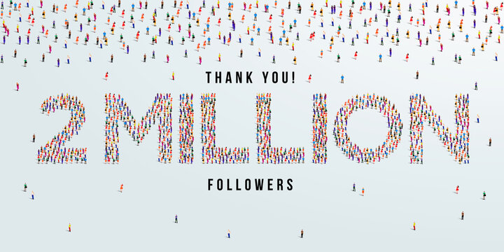 Thank you 2 million or two million followers design concept made of people crowd vector illustration.