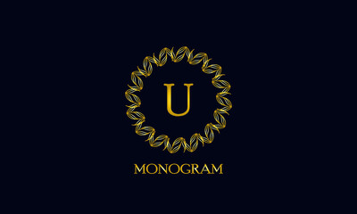 Exquisite round monogram with the letter U. Spectacular calligraphic logo design business sign, restaurant, royalty, boutique, cafe, hotel.