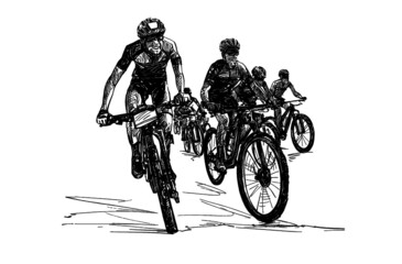 Drawing of the mountain bike competition hand draw 