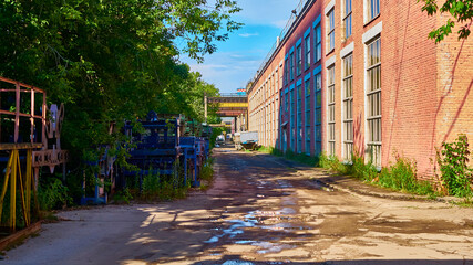 Driving for cars in an industrial zone. general plan. color