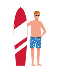 man wearing beach suit in surfboard character