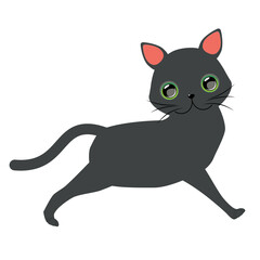 Cartoon black cat with green eyes