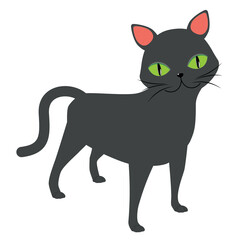Cartoon black cat with green eyes