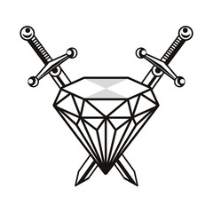 swords weapons crossed with diamond tattoo art icon