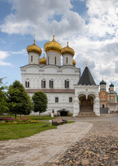 Holy Trinity Ipatiev monastery under a thundercloud in the city of Kostroma on the Bank of the Kostroma river. Gold ring of Russia.