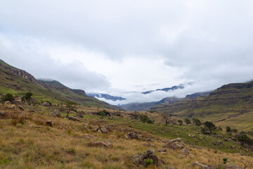 Fototapeta na wymiar Over the clouds on Sani Pass from Lesotho to South Africa,