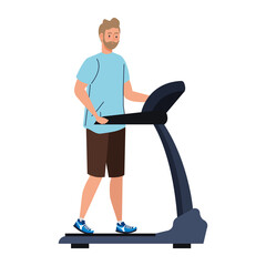 man running on treadmill, ectrical training machine on white background vector illustration design