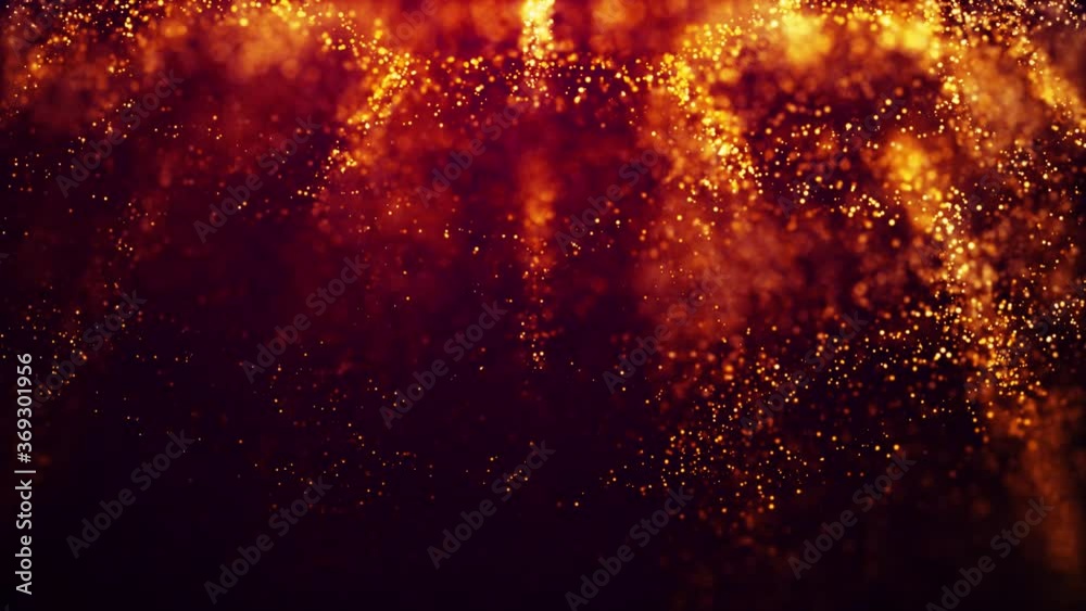 Wall mural golden red glow particles flicker and float in viscous liquid with amazing bokeh. fantastic backgrou