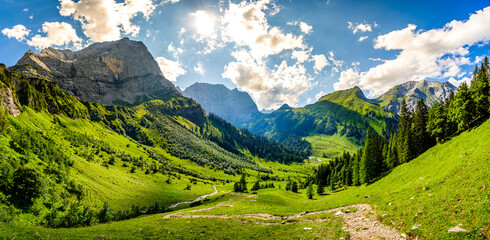 landscape at the eng alm in austria - obrazy, fototapety, plakaty