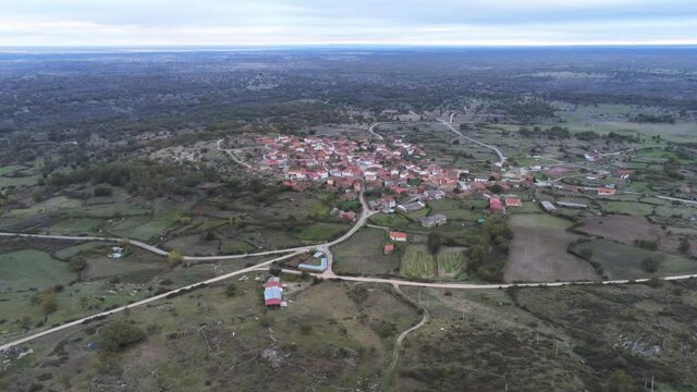 Beautiful small village in natural landscape of Salamanca,Spain. Aerial Drone Footage