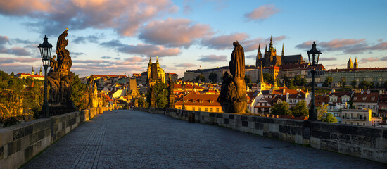 Prague, Charles Bridge in the morning.
