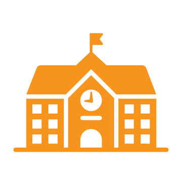 Primary school entrance. College building with clock. Back to school icon. Isolated vector clip art of public educational place.