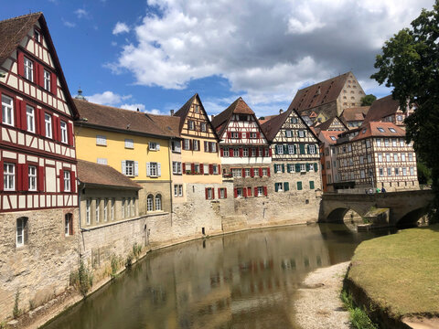 Houses in the centre of Schwäbisch Hall, Germany, next to the river Kocher