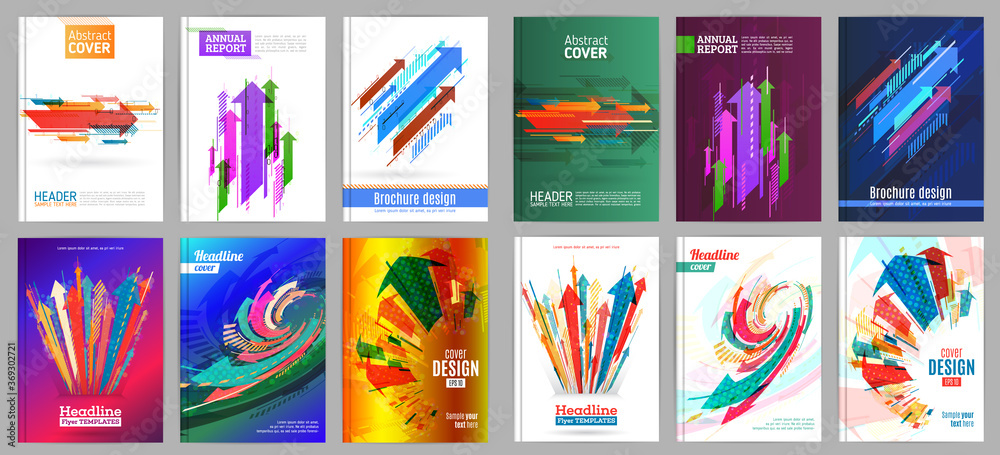 Aufkleber abstract cover set with arrows background. vertical and horizontal colorful arrows. modern minimalis