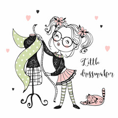 A nice dressmaker will try on the fabric on a mannequin. Vector