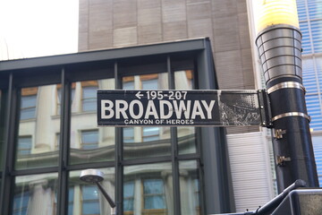 Obraz premium Broadway sign in a street of Manhattan, black, New-York NY, USA, America.