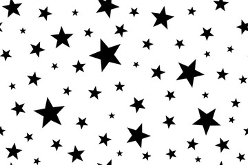 Stars. Seamless pattern. Starry background for packaging, textile and wrapping paper design. Template for festive, sparkling, shiny background. Black silhouette. Isolated. Vector