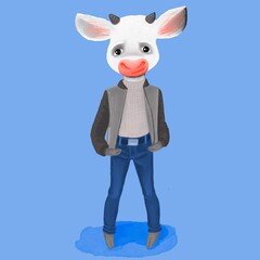 Cute little calf. Funny cow illustration. Cartoon bull. Chinese lunar year symbol