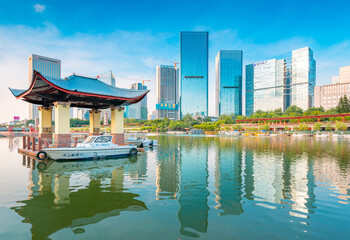 Fototapeta na wymiar Urban Environment of Qiandeng Lake Park, Foshan City, Guangdong Province, China
