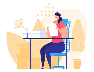 Teamwork. People work in the office. Flat Vector Illustration